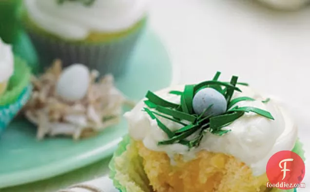 Pineapple-Coconut Cupcakes with Buttermilk-Cream Cheese Frosting