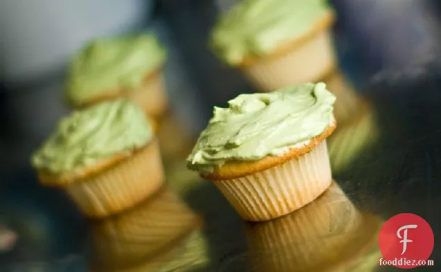 White Chocolate Matcha Mint Buttercream On Coconut Cupcakes