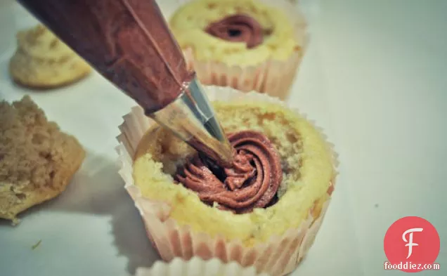Chocolate Mousse-filled Vanilla Cupcakes