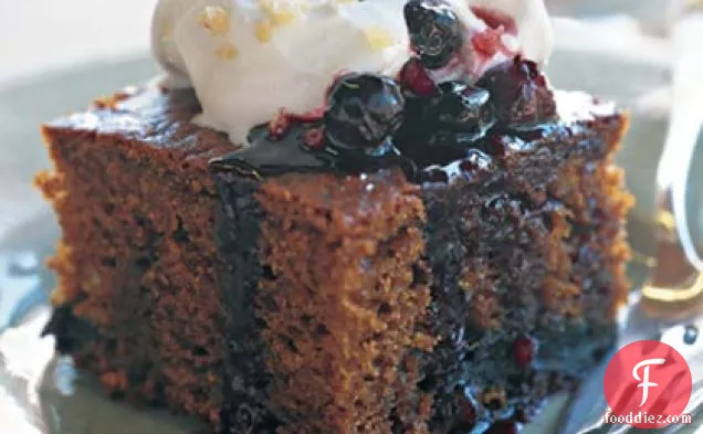 Gingerbread Cake with Blueberry Sauce