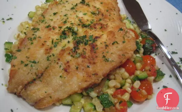 Pan-fried Petrale Sole With Succotash Of Summer Squash And Corn