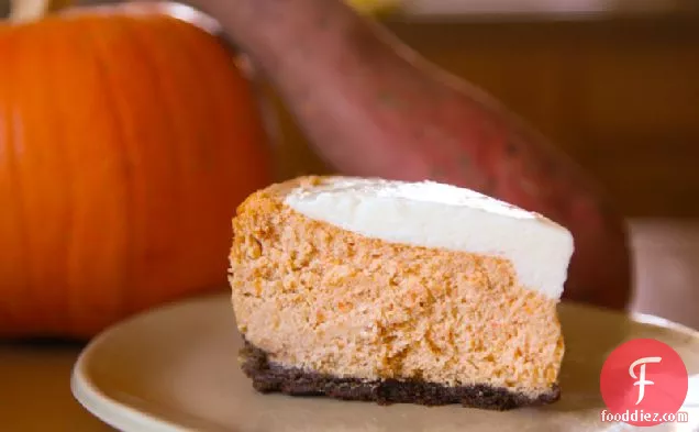 Gluten Free Maple Sweet Potato Cheesecake with Gingerbread Bottom and Sour Cream Marshmallow Topping