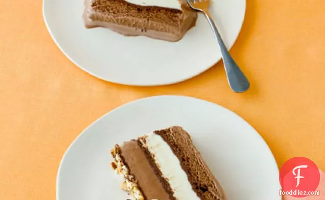 Chocolate, Hazelnut, and Vanilla Ice Cream Cake