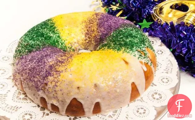 Mardi Gras King Cake With Fruit And Cream Cheese Filling
