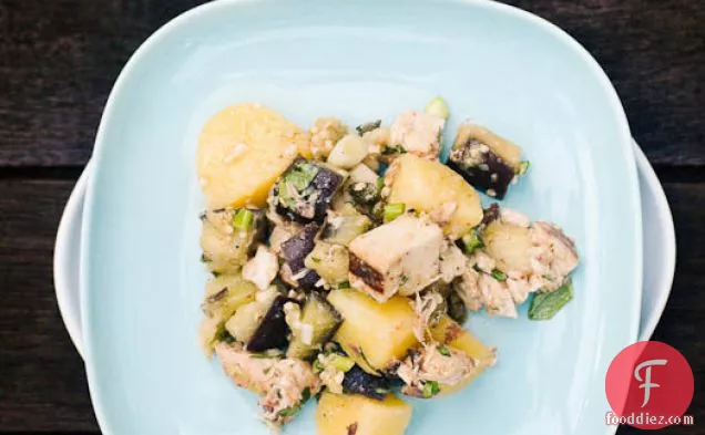 Grilled Swordfish, Eggplant And Potato Salad