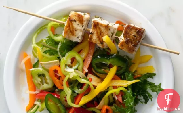 Rosemary Swordfish Skewers With Sweet Pepper Salad