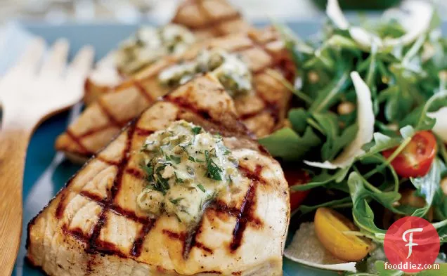 Grilled Swordfish Steaks with Basil-Caper Butter