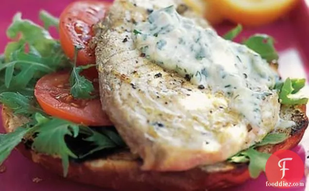 Open Swordfish Burgers With Herb Aïoli