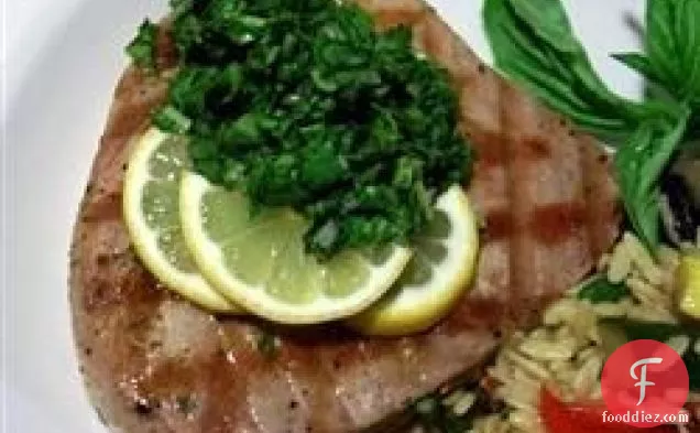 Swordfish Steaks with Arugula and Basil Sauce