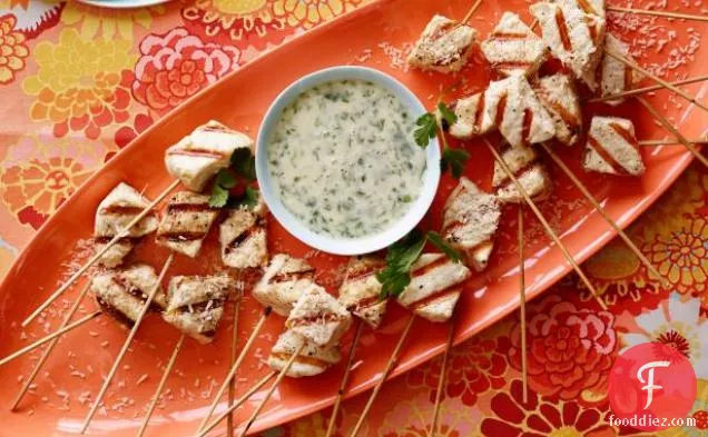 Grilled Swordfish Skewers with Coconut, Key Lime and Green Chile Sauce