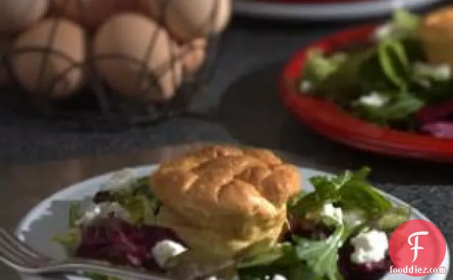 Twice-baked Goat Cheese Soufflés On A Bed Of Mixed Greens