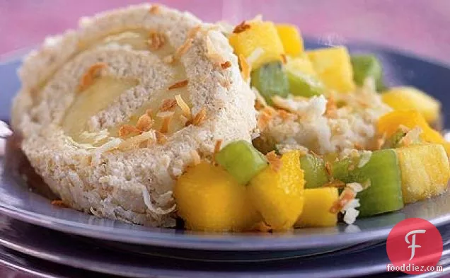 Five-Spice Toasted-Coconut Cake Roll with Tropical Fruit Compote