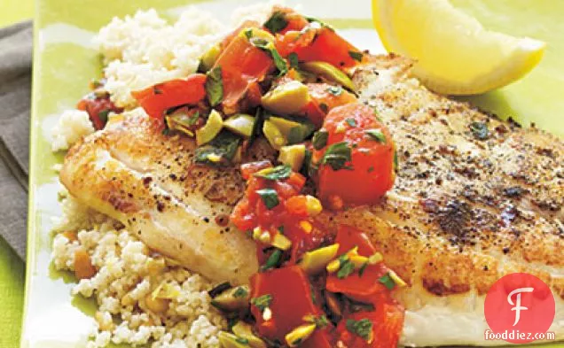 Tilapia with Warm Olive Salsa