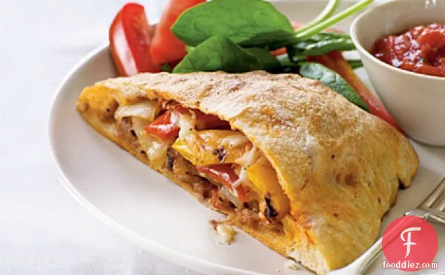 Grilled Pepper, Onion, and Sausage Calzones