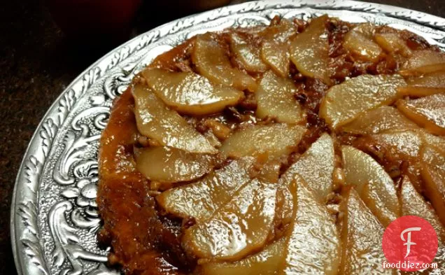 Upside Down Bread Pudding With Carmelized Pears And Brandied Cu