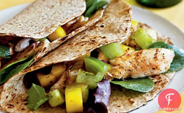 Fish Tacos with Mango Salsa Verde