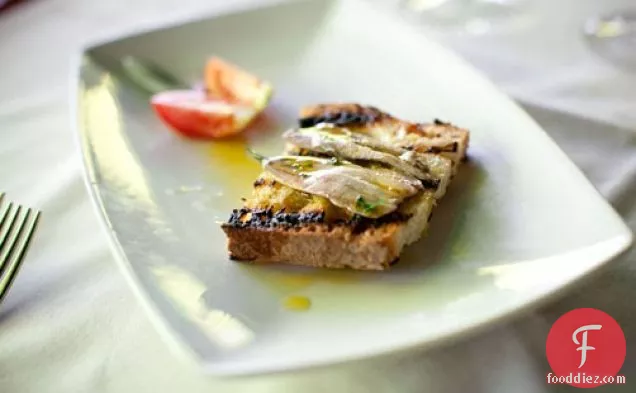 Anchovy and olive bruschetta