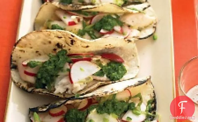Fish Tacos With Salsa Verde And Radish Salad