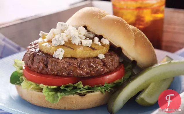 Blue Cheese Burgers with Grilled Pineapple