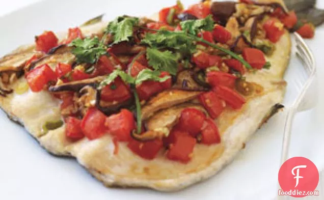 Baked Trout With Shiitake Mushrooms, Tomatoes And Ginger