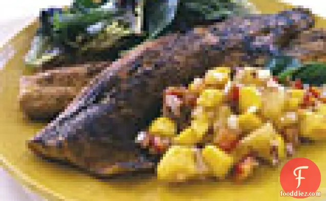 Trout with Tropical Fruit Salsa and Mixed Greens