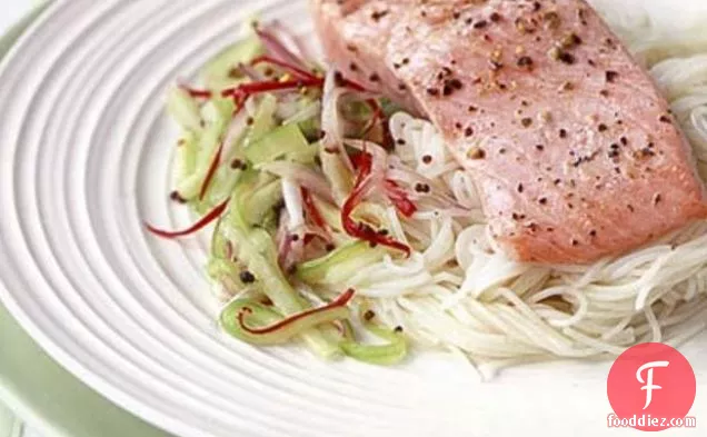 Steamed Trout With Pickled Cucumber & Rice Noodles