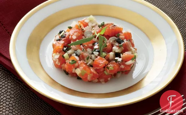 Salmon Trout Tartare with Pressed Caviar and Tomatoes