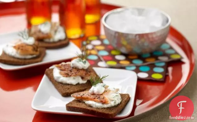 Smoked Trout Canapes with Creme-Fraiche and Herb Sauce for Two