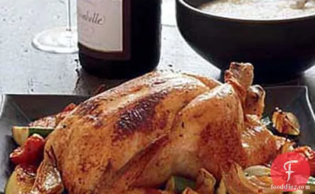 धीमी गति से भुना हुआ टमाटर और पनीर के साथ चिकन