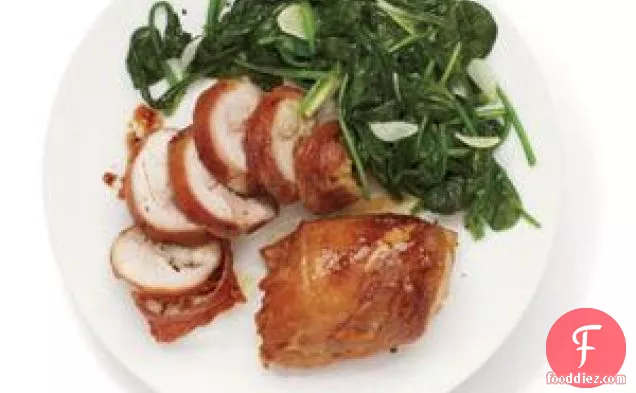 Prosciutto-wrapped Chicken With Sautéed Spinach