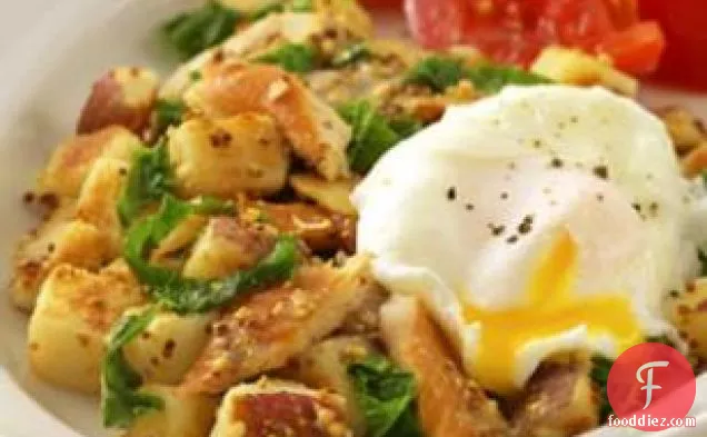 Smoked Trout Hash With Mustard Greens