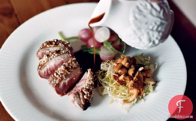 Crunchy Almond-Crusted Duck Breasts with Chanterelle Salad