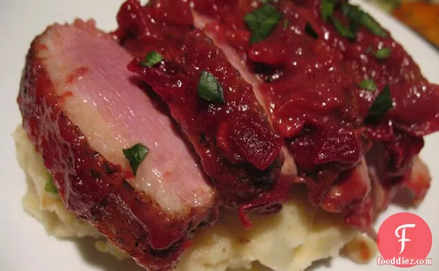 Cranberry Thai Curry Glazed Duck Breasts With Coconut Mashed Po