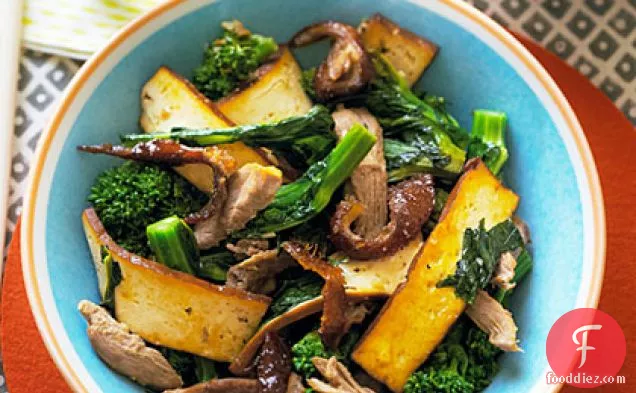 Pressed Tofu, Roast Duck, and Broccolini Stir-Fry