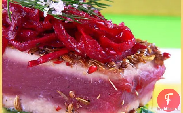 Seared Spiced Tuna with Zucchini — Thon aux épices sur lit de courgettes