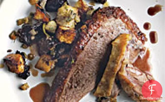 Roasted Goose with Brandied Prune Stuffing and Red Wine Gravy