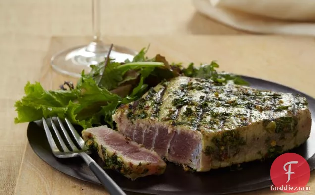 Spice-Crusted Tuna Steaks with Cilantro and Basil