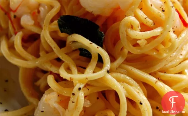 Spaghetti Aglio Olio With Chilli, Sage And Prawns