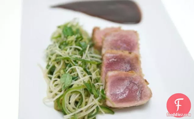 Rice Krispiesandtrade; Tuna with Cucumber Salad and Hoisin-Lime Sauce