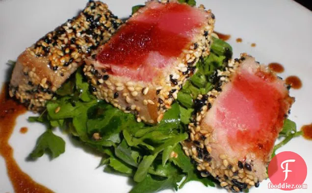 Sesame Crusted Tuna Steak On Arugula