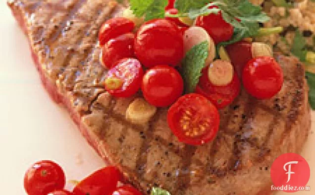 Grilled Tuna With Cherry-tomato Salad And Herbed Bulghur