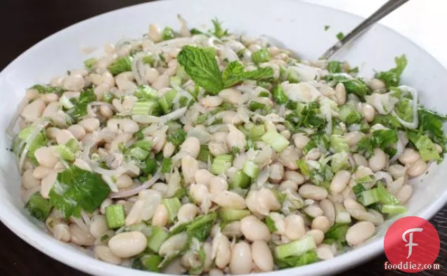 white bean salad with celery and mint (and sometimes tuna)