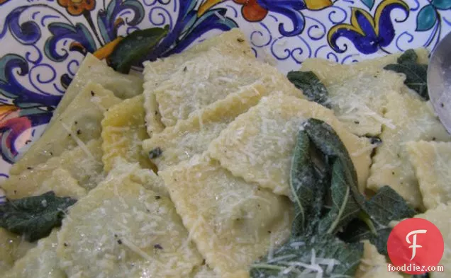Homemade Ravioli Stuffed With Greens In Butter And Sage