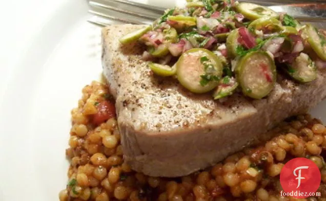 Seared Tuna With Fregola Puttenesca & Caperberry Relish