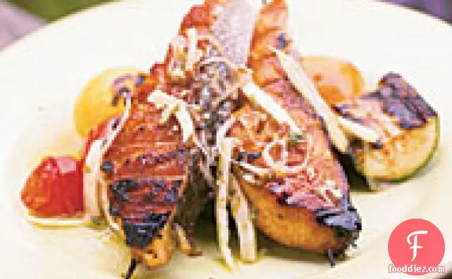 Salmon Brochettes with Sliced Fennel Vinaigrette