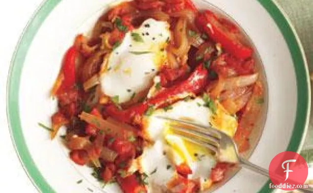 Skillet-poached Eggs With Braised Peppers And Onions