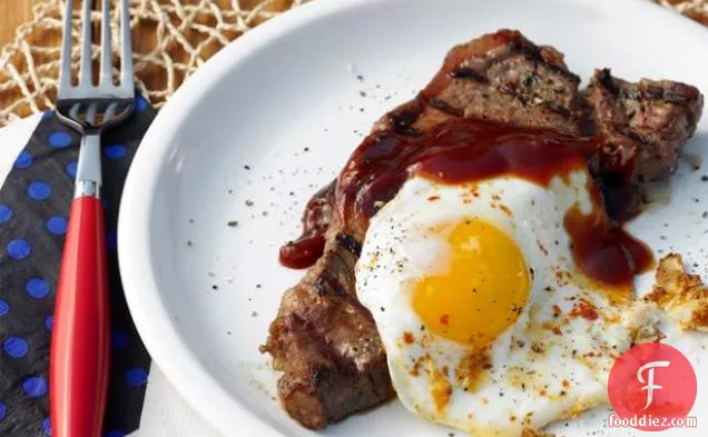 Grilled Steak and Eggs with Beer and Molasses
