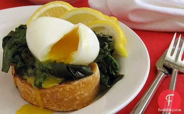Soft Boiled Eggs With Red Spinach On Toast