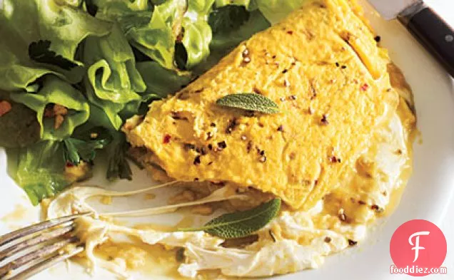 Mozzarella Omelet with Sage and Red Chile Flakes