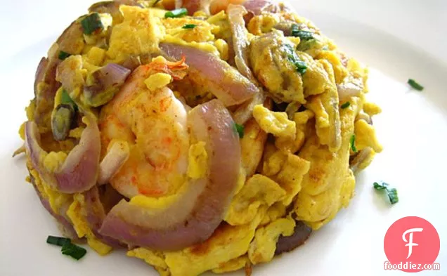 Shrimp Omelet/stir-fried Eggs With Red Onions And Shrimp Recipe